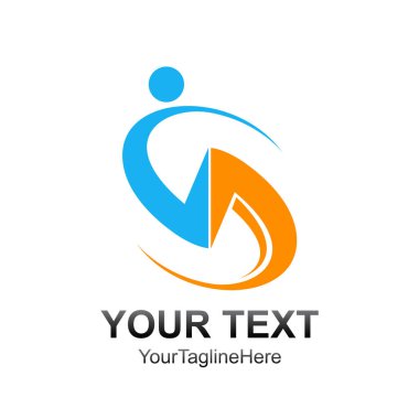 İnsan mavi turuncu renkli S harfi logo tasarım şablonu tasarım iş ve şirket kimliği için uçabiliyor. Soyut ilk S alfabe logo öğesi.