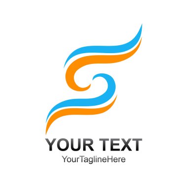 Mektup S logo tasarım şablonu renkli mavi turuncu dalga swoosh çizmek için iş ve şirket kimliği. Soyut ilk S alfabe logo öğesi.