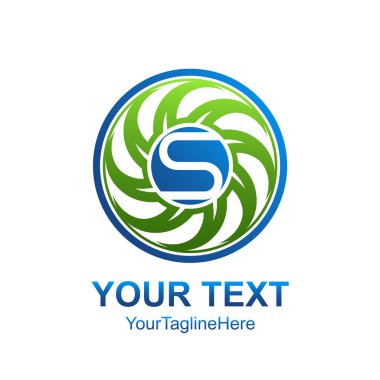 S harfi logo tasarım şablonu mavi yeşil daire türbin dönüş tasarım iş ve şirket kimliği için renkli. Soyut ilk S alfabe logo öğesi.