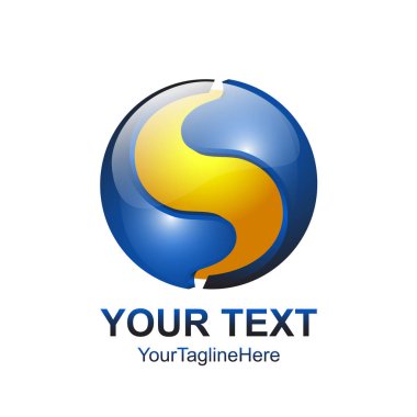 S harfi logo tasarım şablonu sarı mavi daire küre tasarımı iş ve şirket kimliği için renkli. Soyut ilk S alfabe logo öğesi.