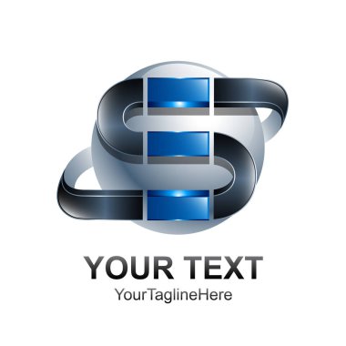 S harfi logo tasarım şablonu gümüş siyah mavi daire küre tasarımı iş ve şirket kimliği için renkli. Soyut ilk S alfabe logo öğesi.