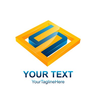 S harfi logo tasarım şablonu turuncu mavi kare tasarım iş ve şirket kimliği için renkli. Soyut ilk S alfabe logo öğesi.