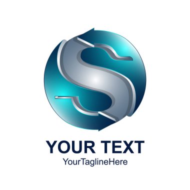 S harfi logo tasarım şablonu gümüş mavi küre ok tasarımı iş ve şirket kimliği için renkli. Soyut ilk S alfabe logo öğesi.