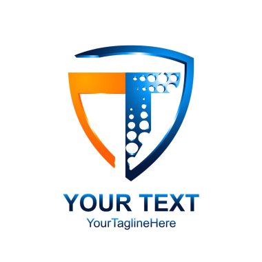 T harfinin kalkan işareti kombinasyonu. Güvenilirlik, güvenlik, güç, güvenlik sembolize ediyor. T logo tasarımı. Vektör lüks logo.