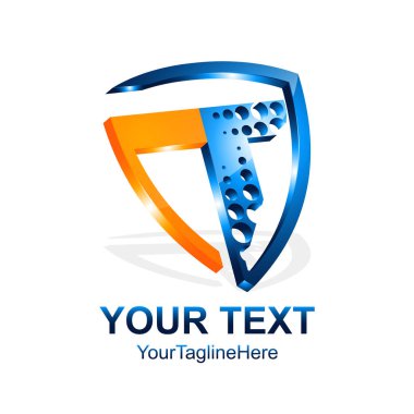 T harfinin kalkan işareti kombinasyonu. Güvenilirlik, güvenlik, güç, güvenlik sembolize ediyor. T logo tasarımı. Vektör lüks logo.