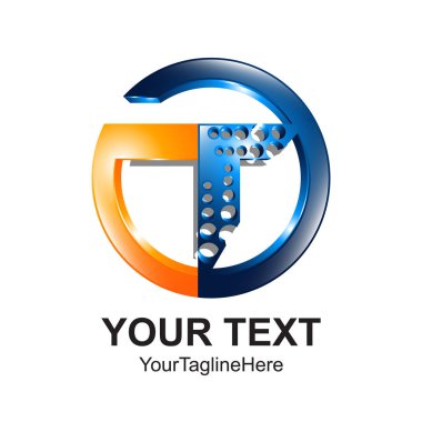 İlk mektup T logo şablonu turuncu mavi daire tasarım iş ve şirket kimliği için renkli