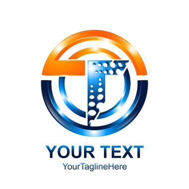 İlk mektup T logo şablonu turuncu mavi daire tasarım iş ve şirket kimliği için renkli