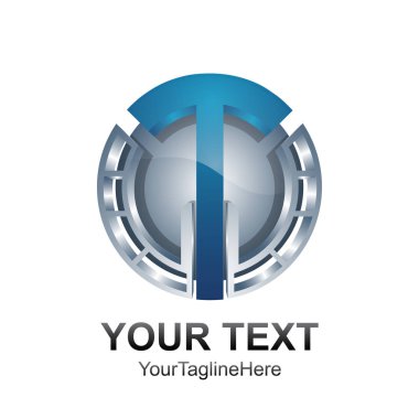 İlk mektup T logo şablonu gümüş mavi daire küre tasarımı iş ve şirket kimliği için renkli