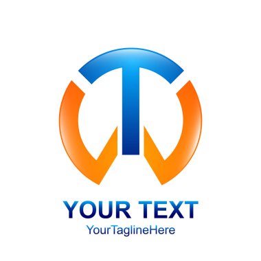 İlk harfi T veya Tw logo şablonu gümüş mavi daire tasarım iş ve şirket kimliği için renkli