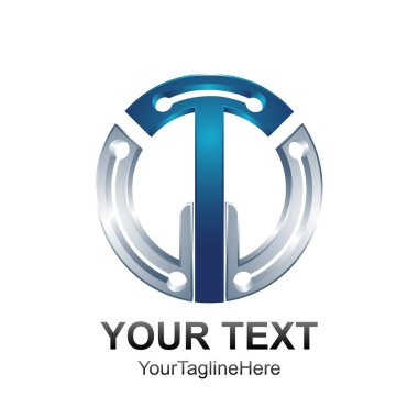 İlk harfi T veya Tw logo şablonu gümüş mavi daire tasarım iş ve şirket kimliği için renkli