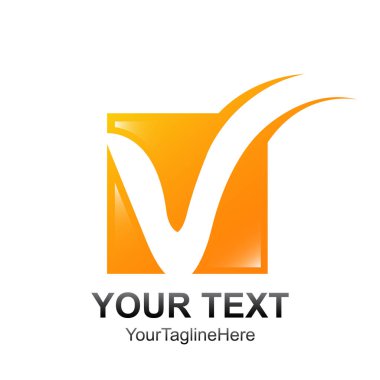 İlk harf V logo şablonu turuncu kare renkli swoosh tasarım iş ve şirket kimliği için