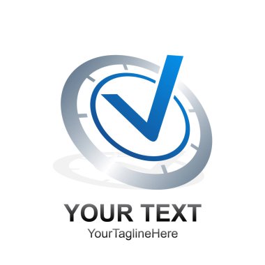 İlk harf V veya onay logo şablonu mavi gümüş daire tasarım iş ve şirket kimliği için renkli