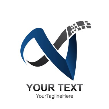 İlk harf V logo şablonu renkli mavi piksel swoosh tasarım iş ve şirket kimlik için