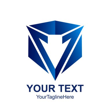 İlk harf V logo şablonu mavi küp kutusunu tasarım iş ve şirket kimliği için renkli