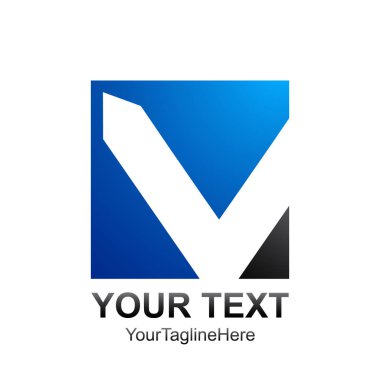 İlk harf V logo şablonu mavi gri kare tasarım iş ve şirket kimliği için renkli