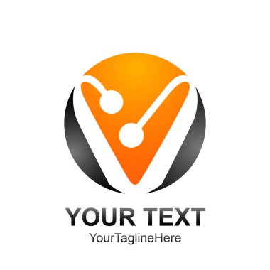 İlk harf V logo şablonu siyah turuncu daire tasarım iş ve şirket kimliği için renkli