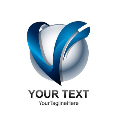 İlk harf V logo şablonu mavi gümüş küre tasarımı iş ve şirket kimliği için renkli