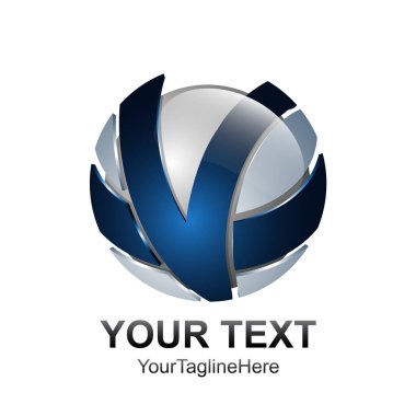 İlk harf V logo şablonu mavi gümüş küre tasarımı iş ve şirket kimliği için renkli