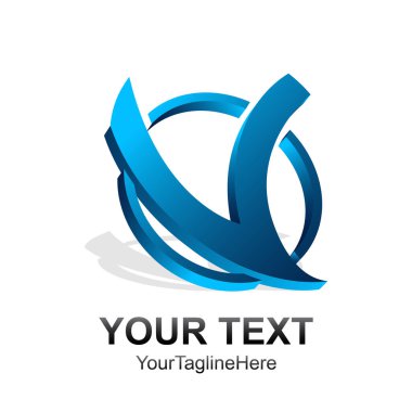 İlk harf V logo şablonu mavi daire 3 boyutlu tasarım iş ve şirket kimliği için renkli