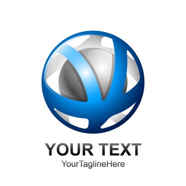 İlk harf V logo şablonu mavi gümüş küre tasarımı iş ve şirket kimliği için renkli