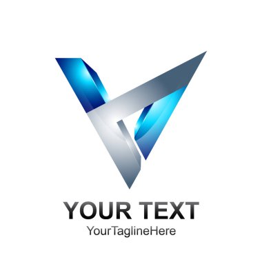 İlk harf V logo şablonu mavi gümüş küre 3d tasarımı iş ve şirket kimliği için renkli