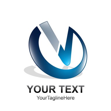 İlk harf V logo şablonu mavi gümüş daire tasarım iş ve şirket kimliği için renkli