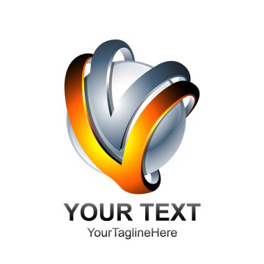 İlk harf V veya Vv logo şablonu turuncu gümüş daire küre tasarımı iş ve şirket kimliği için renkli