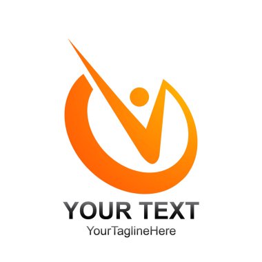 İlk harf V logo şablonu turuncu daire insan tasarım iş ve şirket kimliği için renkli