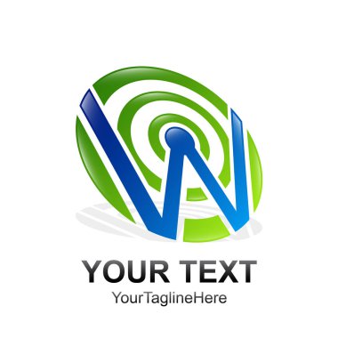 İlk harf W logo şablonu mavi yeşil daire tasarım iş ve şirket kimliği için renkli
