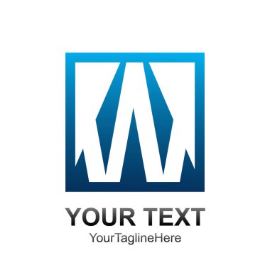 İlk harf W logo şablonu mavi kare tasarım iş ve şirket kimliği için renkli
