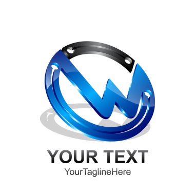 İlk harf W logo şablonu siyah mavi 3d renkli daire tasarlamak için iş ve kurumsal kimlik