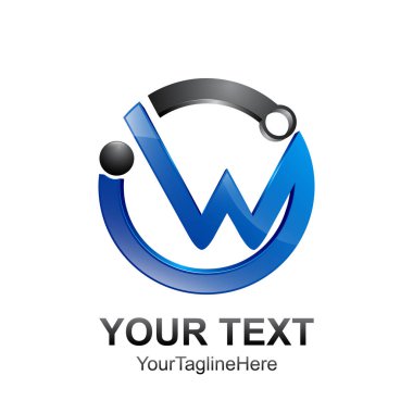 İlk harf W logo şablonu siyah mavi 3d renkli daire tasarlamak için iş ve kurumsal kimlik