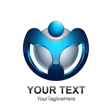 İlk harf Y logo şablonu gümüş mavi daire insan 3d tasarım iş ve şirket kimliği için renkli