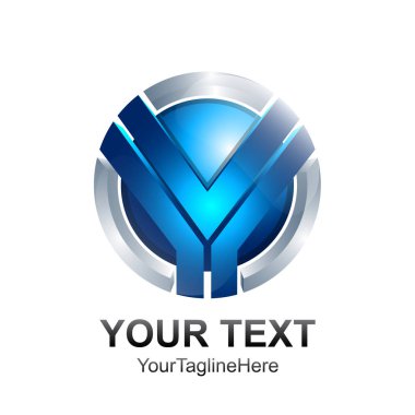 İlk harf Y logo şablonu gümüş mavi 3d renkli Küre iş için tasarım ve kurumsal kimlik