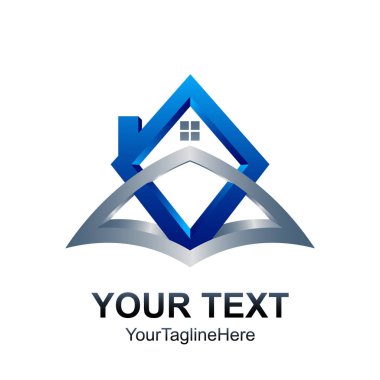 3D Emlak Logo şablonu. Ev simgesini öğesi tasarım
