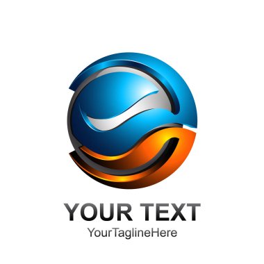 Daire teknik küre logo şablonu işletmeniz için mavi turuncu renkli