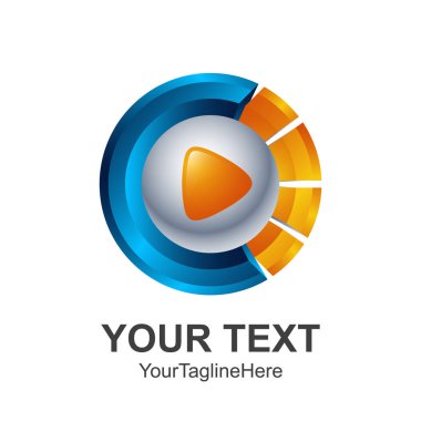 Yaratıcı soyut daire düğmesi vektör logo tasarım şablonu öğesi oyun 3d kitle iletişim araçları. Renkli gümüş mavi turuncu kavramı simgesi