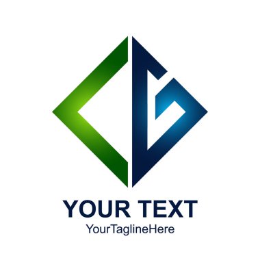 İlk harf Cg logo tasarım şablonu öğesi iş ve şirket kimliği için yeşil mavi kare renkli