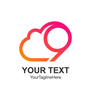 Yaratıcı soyut sayı dokuz bulut vektör logo tasarım şablonu öğesi. Renkli kavramı simgesi