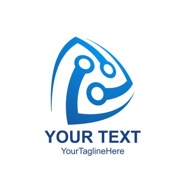 Soyut üçgen teknoloji vektör logo tasarım şablonu öğesi. Yaratıcı kavramı mavi kutsal kişilerin resmi