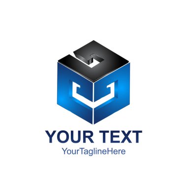 Modern Logo bir stilize 3d küp, küp izometrik, 3d soyut geometrik teknoloji sembolü, birim Logo renkli. 3D vektör tasarımı. Kurumsal kimlik