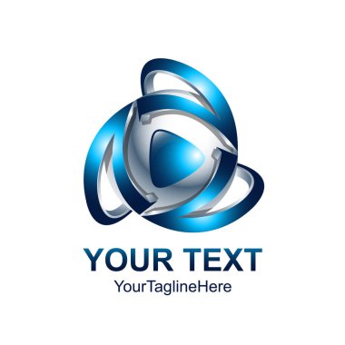 Yaratıcı soyut 3d medya düğme vektör logo tasarım şablonu öğesi oynamak. Kavramı mavi gümüş renkli simge