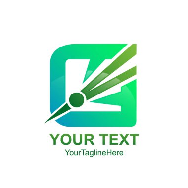 Yaratıcı soyut swoosh kare vektör logo tasarım şablonu öğesi. Renkli yeşil kavram simgesi