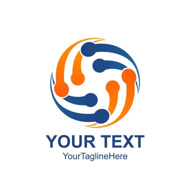 Yaratıcı soyut döndürme yörünge vektör logo tasarım şablonu öğesi. Kavramı mavi turuncu renkli simge