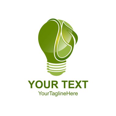 Enerji Eko kavramı simge yeşil ekoloji çevre koruma ve doğa koruma veya koruma için kaydetmek. Işık lamba ampul ve yeşil yaprak elektrik teknolojisi için vektör izole sembolü