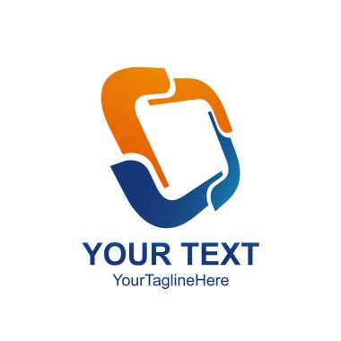 Yaratıcı soyut yuvarlak kare vektör logo tasarım şablonu öğesi döndürün. Kavramı mavi turuncu renkli simge