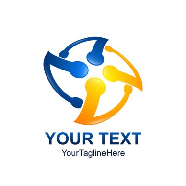 Yaratıcı soyut daire atom vektör logo tasarım şablonu öğesi döndürün. Kavramı mavi turuncu renkli simge