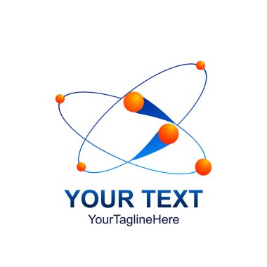 Yaratıcı soyut Fushion yörüngeden atom uydu gezegen vektör logo tasarım şablonu öğesi. Kavramı mavi turuncu renkli simge
