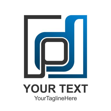 Mavi kare ilk mektup Dp veya Pd logo tasarım şablonu öğesini iş ve şirket kimlik için gri renkli