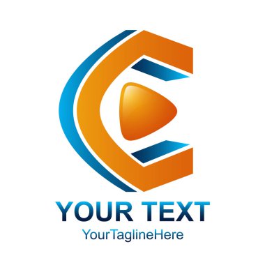 İlk harfi C logo tasarım şablonu öğesi oyun medya düğme simgesi ile iş ve şirket kimliği için mavi turuncu renkli